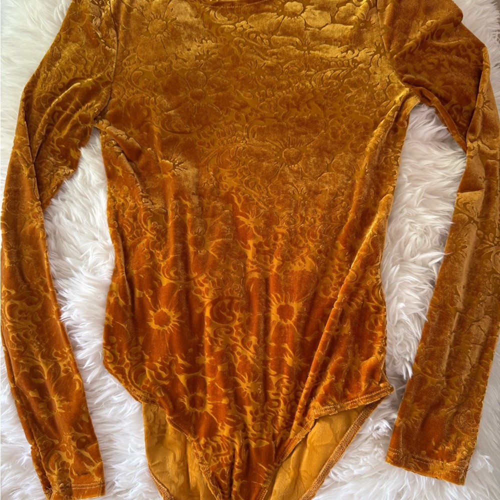 Haute Monde Mustard Velvet Bodysuit